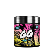 Black container with a colorful pink and blue graffiti-style label showing supplement facts and usage instructions.