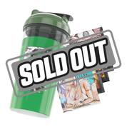 Clear shaker cup with a green lid and a black and white stylized "SD" logo on the side.