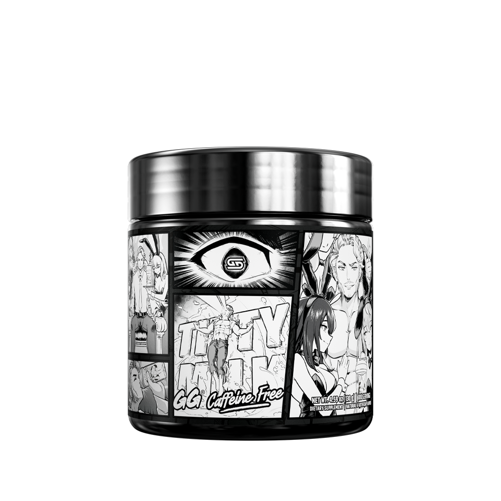 Black container with white supplement facts and directions text on the back label and a silver lid