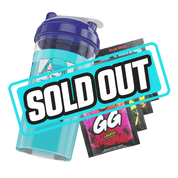 Clear plastic shaker cup with a dark blue lid and a black and white stylized "GD" logo on the side.